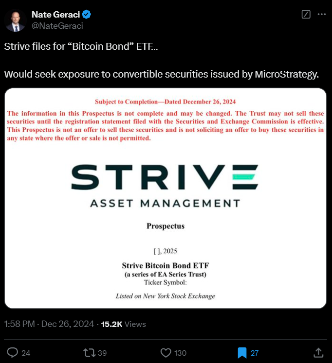 Trump-linked Strive files for ‘Bitcoin Bond’ ETF